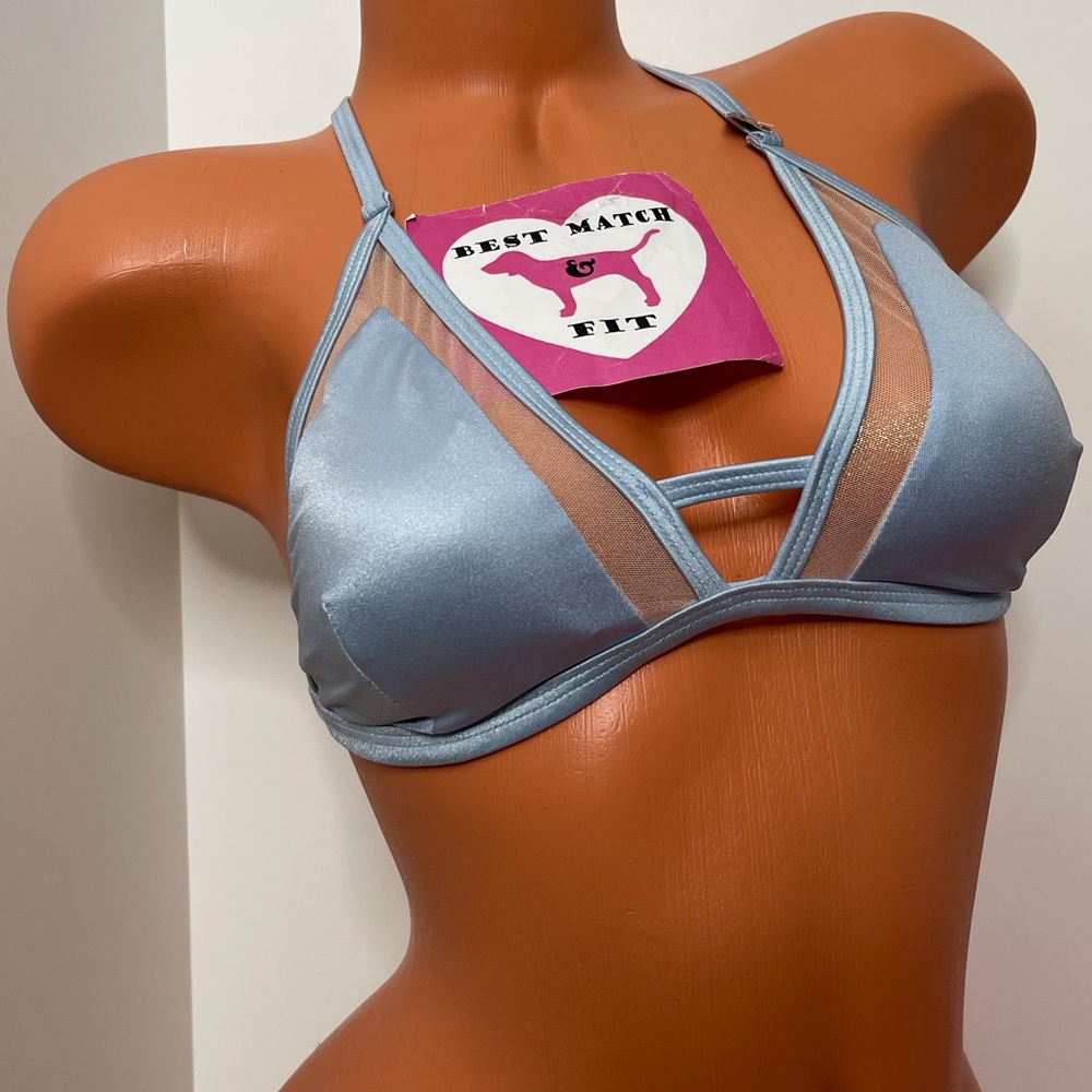 Victoria’s Secret PINK L Logo Bathing Suit Top Mesh Racerback Cut Out Iridescent